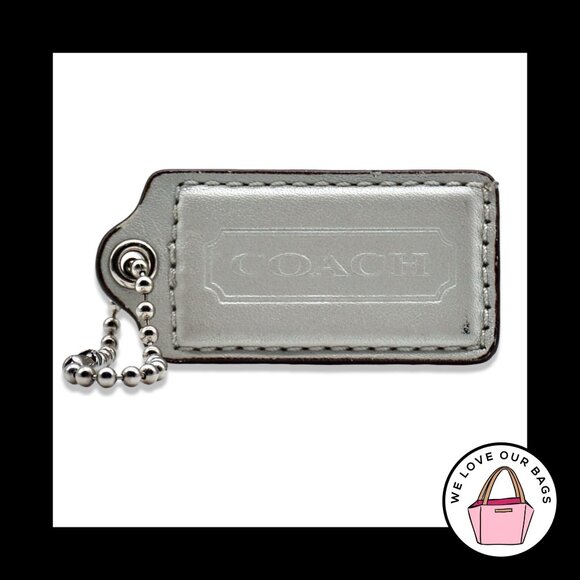 2.5" Large COACH Very Light Gray Leather Nickel Fob Bag Charm Keychain Hang Tag - Picture 1 of 1